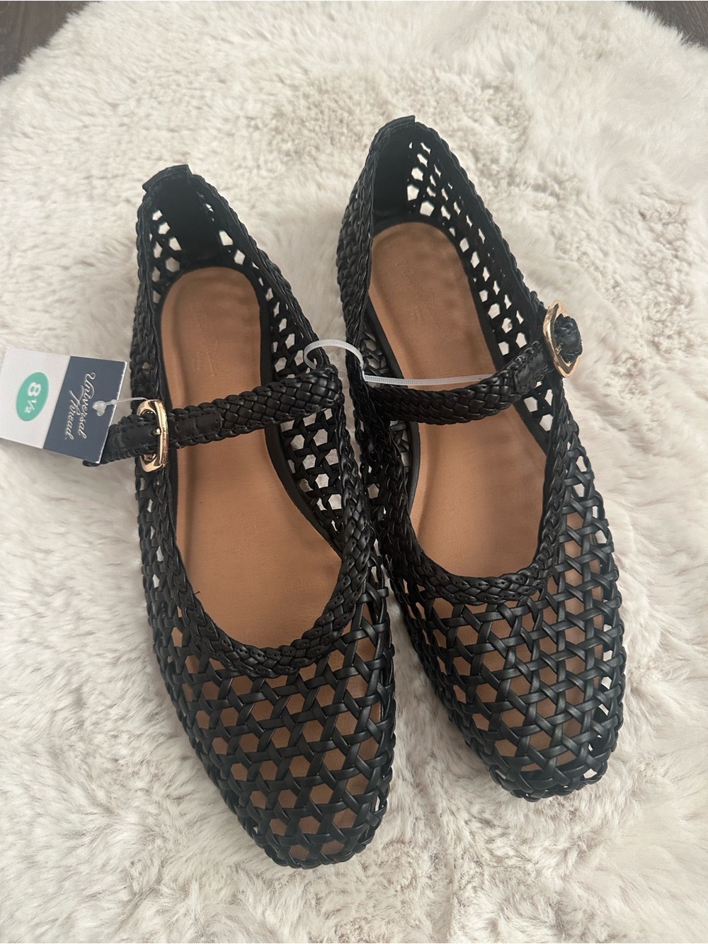 Black Braided Mary Jane Flats with Buckle Strap size 9